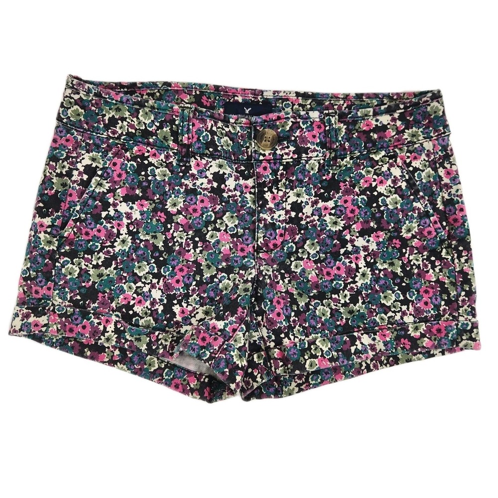 American Eagle Purple Floral Print Stretch Shorts Womens Size 0 Pink Cottagecore